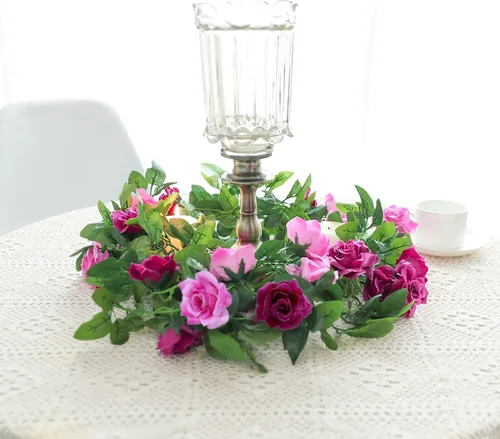 Miniatura 3 de Floweroyal Paquete de 2 guirnaldas de flores artificiales de 15.8 pies, flores de seda falsas de hiedra rosa para colgar en el arco de boda, fiesta