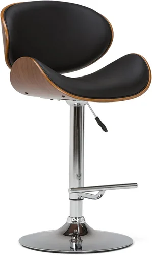 SIMPLIHOME Marana - Taburete de bar giratorio ajustable, altura del asiento de 37 a 45 pulgadas, taburete tapizado en piel sintética vegana negra,