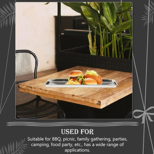 Miniatura 4 de Bandeja de barbacoa de acero inoxidable para servir bandeja rectangular de alimentos para hamburguesas para hornear horno de metal, platos de cena