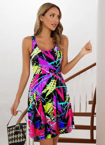 Miniatura 72 de uideazone - Vestido de mujer sin mangas cuello redondo de verano, para playa, casual, Midi línea A.