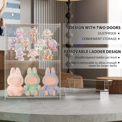 Miniatura 3 de Vitrina de acrílico de 2 niveles para coleccionables, cajas de exhibición transparentes con estantes y puerta, escaparate de minifiguras de encimera
