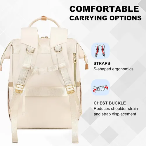 Miniatura 8 de AIJIEKE Mochila de almuerzo para mujer, mochila para laptop de 15.6 pulgadas con caja de almuerzo aislada desmontable, bolsa de trabajo 2 en 1 Beige