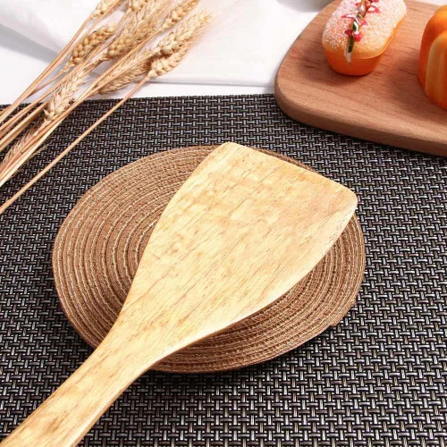 Miniatura 6 de Espátula de madera para cocinar, espátula de cocina de mango largo, pala de arroz, espátula antiadherente, cucharas de madera, raspador, cuchara