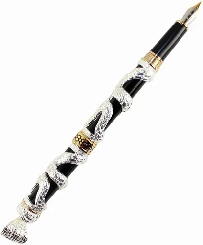 Miniatura 9 de Gullor Pluma Estilográfica Negro y Plata Antigua Serpiente Patrón 3D (plata y negro)