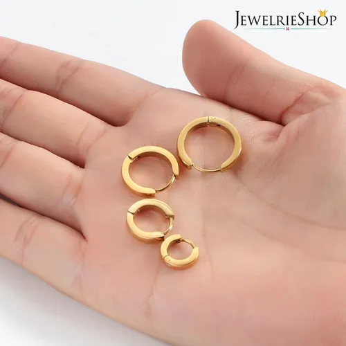 Miniatura 4 de JewelrieShop - Juego de aretes de aro quirúrgicos dorados, hipoalergénicos, aretes de aro para hombre (oro, negro, aretes de aro de acero inoxidable)