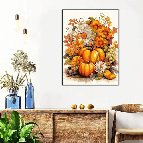 Miniatura 4 de Meothan Kits de pintura por números para adultos enmarcados, pintura de otoño por números para adultos principiantes, kits de pintura de calabaza