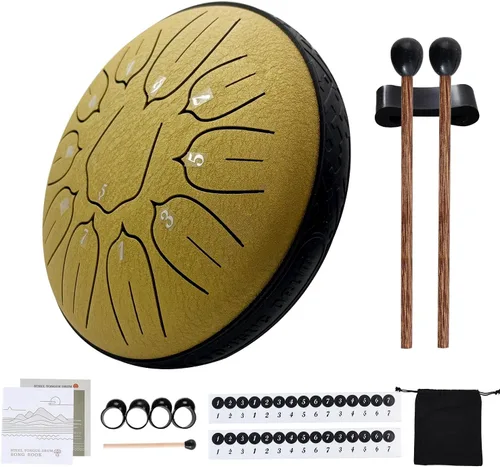 Miniatura 21 de Yahpetes Tambor de lengua de acero, instrumento de percusión musical, tambor de lluvia de metal para exterior, 6 pulgadas, 11 notas, tecla C