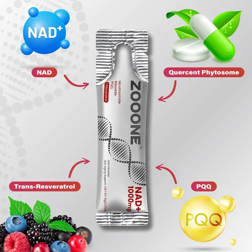 Miniatura 2 de zooone NAD+ Paquetes Líquidos de Suplemento de 1000mg - Ribósido de Nicotinamida de Primera Calidad y Resveratrol para Energía Celular, Refuerzo