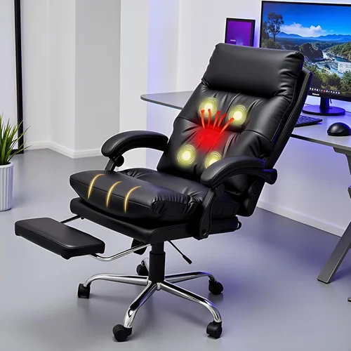 Miniatura 12 de HOMREST Silla de oficina climatizada con masaje vibratorio, silla de escritorio ejecutiva ergonómica con reposapiés retráctil y soporte lumbar