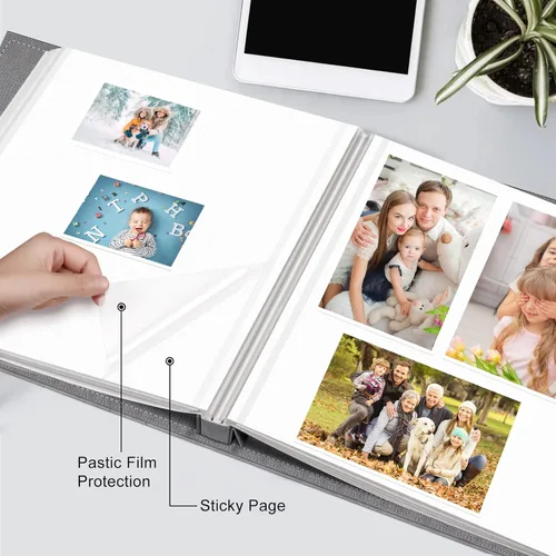 Miniatura 4 de Fintie Álbum de fotos autoadhesivo para fotos de 3 x 5, 4 x 6, 5 x 7, 6 x 8, 8 x 10, 60 páginas adhesivas con un bolígrafo metálico, libro de Gris
