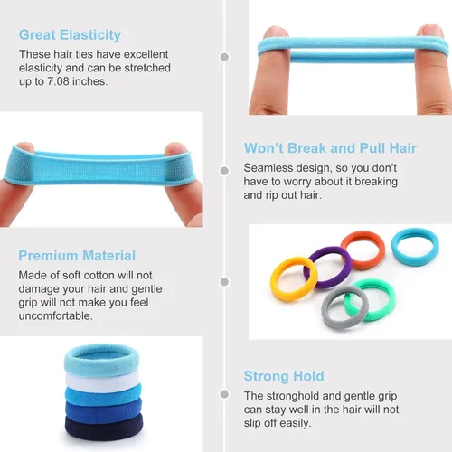 Miniatura 5 de Bessrung 100 ligas elásticas para el cabello, banda para el cabello sin costuras, soporte para cola de caballo sin daños por arrugas, bandas