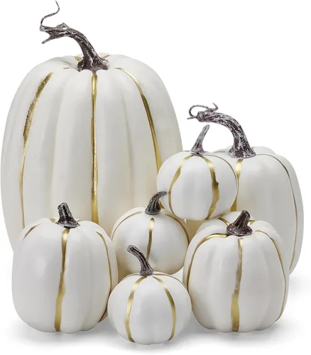 Lizxun 7 calabazas artificiales para decoración de Halloween, simulación realista, mezcla de cosecha de otoño, calabazas de espuma para Halloween, 7
