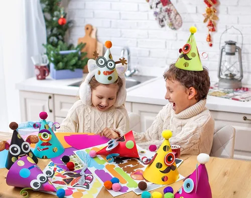 Miniatura 5 de Sombreros de fiesta de Glittery Garden para niños, arte y manualidades. Divertido kit de actividades de cumpleaños con pegatinas. Adorno de fiesta