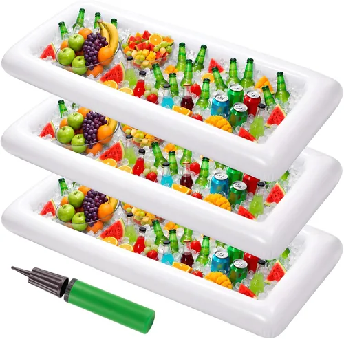3 piezas de bandejas inflables para servir ensalada, hielo, bar de alimentos y bebidas, suministros para barbacoa, pícnic, fiesta en la piscina,