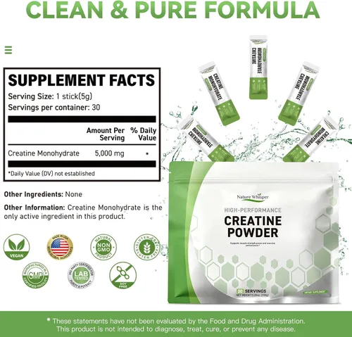 Miniatura 6 de Paquetes de viaje de polvo de monohidrato de creatina, 5000 mg de creatina pura micronizada para hombres y mujeres, crecimiento muscular y energía