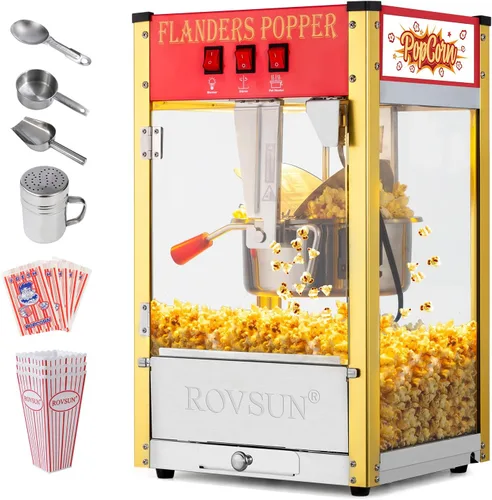 Máquina de palomitas ROVSUN con hervidor de 8 onzas, fabrica hasta 32 tazas, Certificada ETL, máquina de palomitas de mostrador, máquina de Rojo