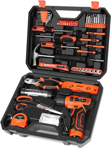 Miniatura 9 de Juego de herramientas de 139 piezas – Kit de herramientas con taladro atornillador inalámbrico de 8V en estuche de almacenamiento ToolBox, juego