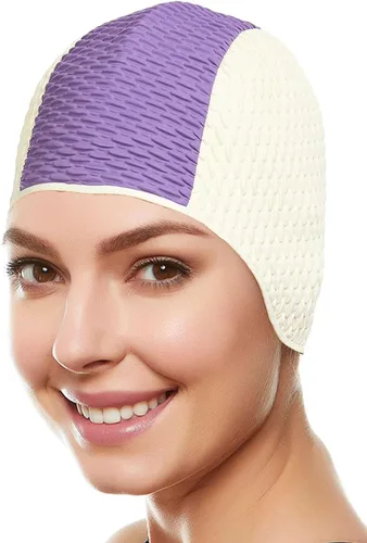 Miniatura 27 de BeeMo Gorro de Natación de Látex para Mujeres - Gorro de Natación de Goma - Suave Cómodo Elástico Elegante Diseño de Corte Bajo Protege el Cabello