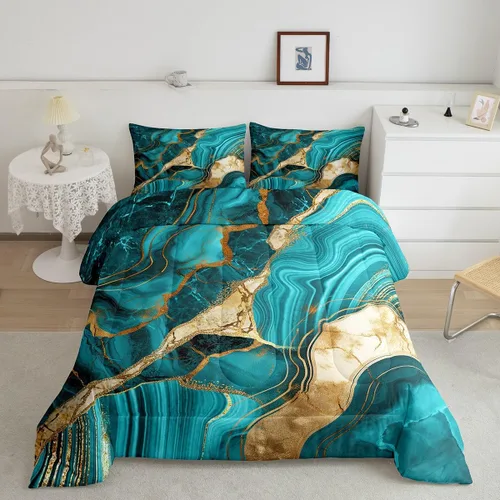Miniatura 8 de Juego de edredón de mármol negro individual, ropa de cama dorada agrietada para adultos, hombres y mujeres, juegos de edredón de textura metálica