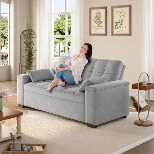 Miniatura 10 de Gizoon Sofá cama biplaza, sofá cama convertible 3 en 1 para sala de estar de apartamentos pequeños, reposabrazos de almacenamiento y respaldo Gris