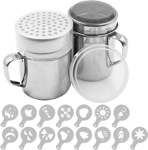 SENHAI - Mezclador de azúcar en polvo con asa, 2 unidades de acero inoxidable para azúcar, pimienta, canela, harina en polvo con moldes de