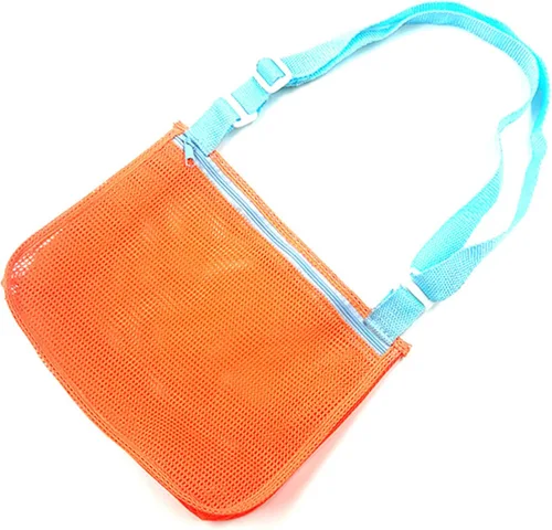 Miniatura 8 de UTTPLL Bolsa de playa de malla colorida ajustable para niños, bolsa de red de secado rápido para conchas marinas que recolecta arena juguete Rosa