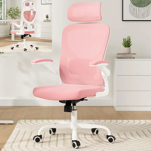 Miniatura 8 de Sillas de oficina ergonómicas de malla con soporte lumbar y reposacabezas ajustable, cómoda silla de escritorio para computadora con respaldo alto