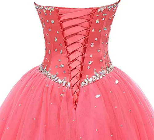 Miniatura 6 de Likedpage - Vestido de tul con escote de corazón para mujer, diseño para bailes, fiestas, graduaciones y quinceañeras
