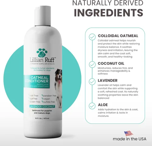 Miniatura 4 de Lillian Ruff PRO Formula - Acondicionador de avena para perros, alivio nutritivo y calmante para alergias y pieles sensibles, desenreda, suaviza