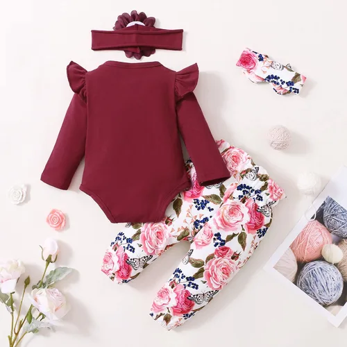 Miniatura 74 de SUNNY PIGGY Ropa para bebé recién nacida, con volantes, mameluco de algodón floral, conjunto de pantalones de algodón para niñas