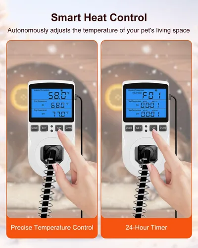 Miniatura 3 de Calentador de casa para perros de 400 W/800 W con termostato, control inteligente de temperatura y temporizador de 24 horas, calefacción de casa