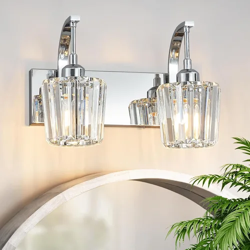 Miniatura 8 de Luces de tocador de cristal de 3 luces negras para tocador de baño, modernas lámparas de baño de cristal sobre espejo de 23.62 pulgadas de largo