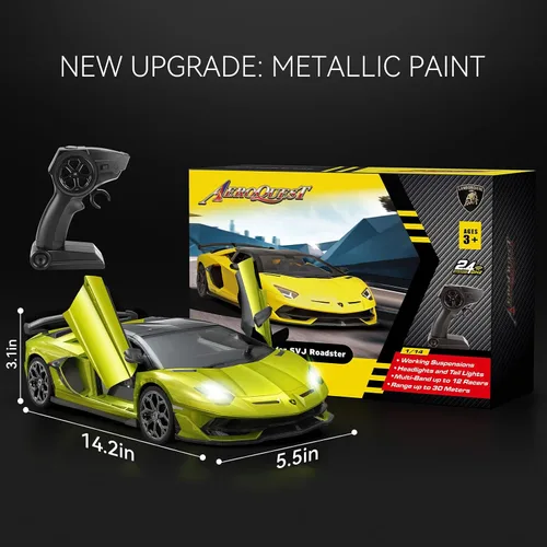 Miniatura 7 de AEROQUEST Lamborghini Auto a Control Remoto, Auto RC Lambo con Licencia Oficial 1:14 para Niños y Niñas, Regalo de Cumpleaños, Juguetes Verdes