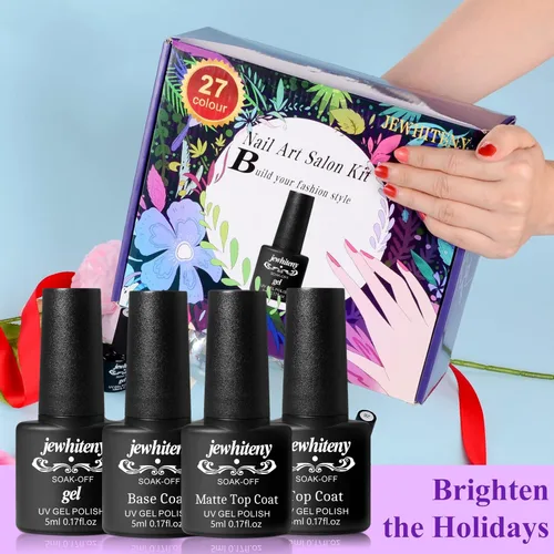 Miniatura 7 de JEWHITENY Juego de 30 esmaltes de uñas de 27 colores, verde, azul, rosa, naranja, Gitter Sock Off Gel Polish con capa base superior mate y brillante