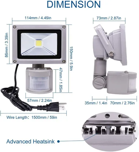 Miniatura 2 de Luces de inundación con sensor de movimiento al aire libre, lámpara LED de inducción de 10 W, foco impermeable IP65, 6500 K luz de sensor LED, luz