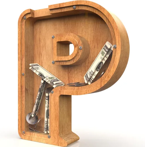 Miniatura 78 de Alcancía para niños y niñas, alcancía grande de madera personalizada con diseño recortado, bancos de monedas con letras del alfabeto, caja de ahorro