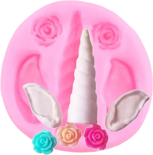 Miniatura 9 de ZiXiang Molde de silicona de unicornios con orejas de unicornios, moldes de fondant, molde de flores de rosas para decoración de pasteles, Estilo E