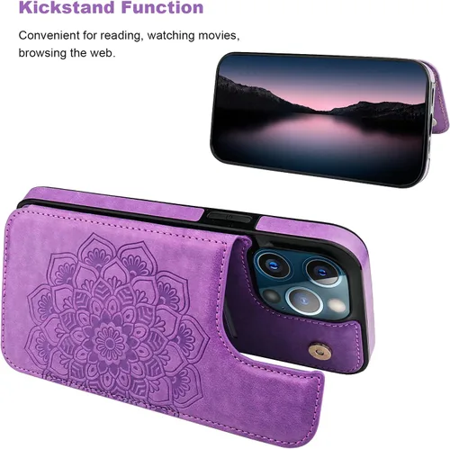 Miniatura 4 de Vaburs Funda compatible con iPhone 13 Pro Max con tarjetero y diseño de mandala en relieve, de piel sintética, doble botones, a prueba de golpes