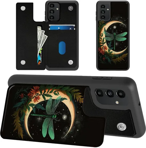 Miniatura 23 de Funda tipo cartera para Samsung Galaxy A14 5G con tarjetero y bloqueo RFID, piel sintética suave, función atril, cierre magnético, funda delgada