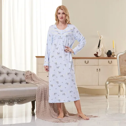 Miniatura 4 de Keyocean. - Camisón largo para mujer, de algodón, suave, ligero, ropa de dormir y de descanso para el verano.