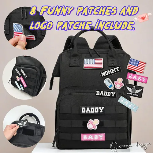 Miniatura 3 de Mochila para pañales para papá y mamá con puerto de carga USB, correas para cochecito y bolsillo aislado, mochila de viaje militar del ejército