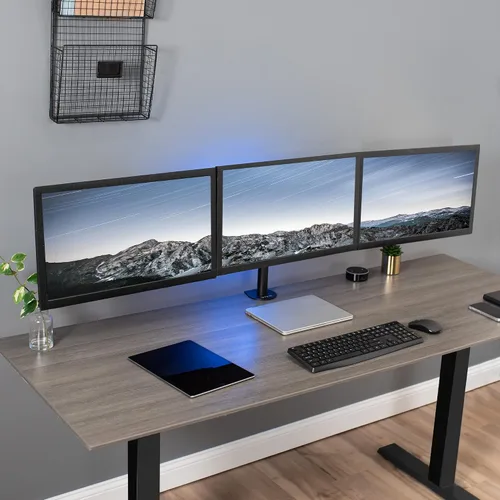 Miniatura 2 de VIVO Soporte de escritorio ajustable para monitor triple, soporte articulado, capacidad para 3 pantallas de hasta 24 pulgadas, negro, STAND-V003Y