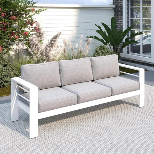 Miniatura 26 de Solaste Aluminum Patio Sofa with Coffee Table,3 PCS Patio Furniture Set with Cushions, All-Weather Outdoor Sofa for Balcony, Deck, Backyard, Porch