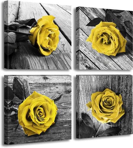 Miniatura 19 de JiazuGo - Decoración de pared para dormitorio con rosas rojas, arte de pared en blanco y negro, flores modernas para parejas, cuadros románticos