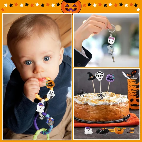 Miniatura 5 de Cuentas de silicona de Halloween, 12 piezas de calabaza, fantasma, murciélago, silicona focal, cuentas sueltas, accesorio para manualidades