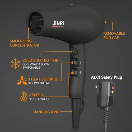 Miniatura 7 de Secador de pelo - Secador de pelo iónico negativo de 1875 W para secado rápido, secador de pelo de bajo ruido con termo-control con boquilla