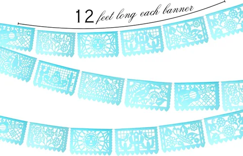 Miniatura 3 de WS900 - Banderas de papel picado, 5 unidades de papel de seda azul aguamarina de más de 60 pies, bonitas pancartas para bodas, quinceañeras