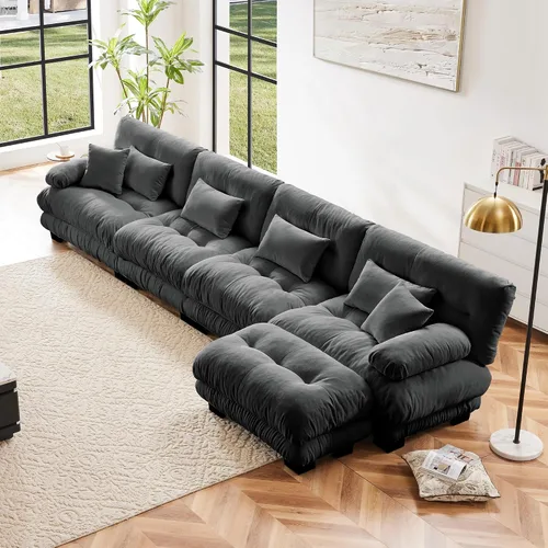 Miniatura 95 de Otomana beige para sofá modular modular, sofá individual, asiento otomano para sofá modular convertible, sofás de terciopelo para sala de estar