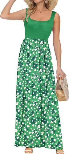 Miniatura 25 de AUSELILY Vestido largo con cuello cuadrado para mujer, sin mangas, floral, holgado, con bolsillos