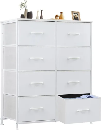 Miniatura 22 de Sweetcrispy Cómoda para dormitorio, cómoda de tela con 8 cajones, cómoda para armario, sala de estar, marco de acero resistente, parte superior